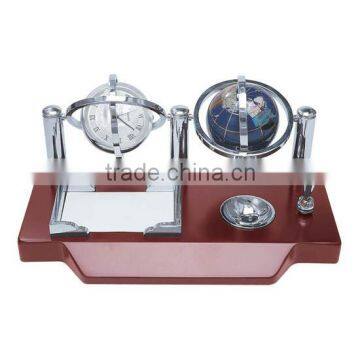 Globe Clock Wooden Stand Clock Office Decoration Wooden Desk Clock