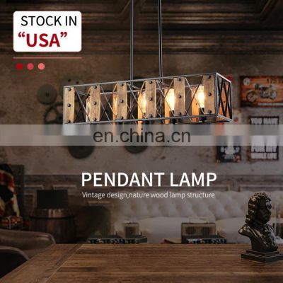 HUAYI New Design Vintage Iron E26 Handing Lamp Chandelier Indoor Home Kitchen Nordic Wood Pendant Light