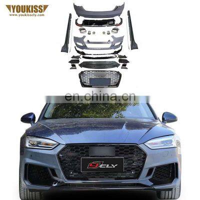 2017-2019 High Quality Body Kits For Audi A5 Modified RS5 Front Rear Car Bumper With Grille S5 Grille Side Skirt Rear Diffuser