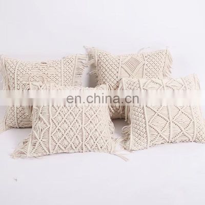 Hot Selling Macrame boho knitted pillow cover, handmade bohemian cotton decorative cushion cover Vietnam Supplier