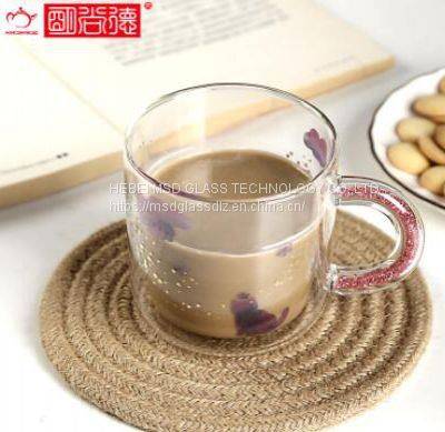 Custom Glass Coffee Mug 350ml Water Glasses 12oz Double Wall Borosilicate Glass Cup Wholesale Birthday Gift Mug photo-4
