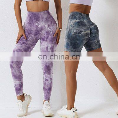 High Quality Tie Dye Seamless High Waist Scrunch Butt Lift Compression Sports Yoga Shorts Leggings Workout Gym Fitness For Women