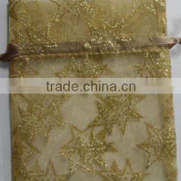 Christmas/party/festive/jewelry/ gifts/candy gold packaging bags with glitter stars printed fabric present pouch