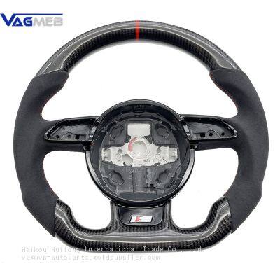 For Audi A3 A4 A5 B9 Alcantara Carbon Fiber Red Stitching RS/S Logo Red Lable Steering Wheel Base Assembly