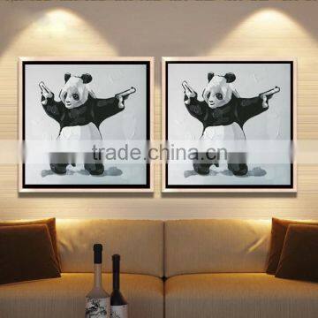Hand Painted Canvas Decoration Framed Wall Art Gunners Panda Oil Painting YB-35 photo-4
