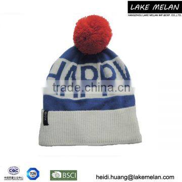 Best Seller 100%Acrylic Knitted Character Hat With Pompon WHITE/BLUE/RED LMKX-040