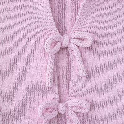 2025 Spring and Summer New European Style Ladies Fashion Sweet Fresh Bow Decoration Knitted Short Sleeve photo-3