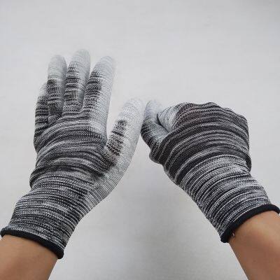 Striped Wave Black and White Polyester 13 Gauge Knitted pu Palm Coated Anti-static Safety Work Gloves photo-2