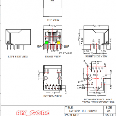 FC62115BNL ，fly_core，10M/100M，RJ45 with transfomer，and LED