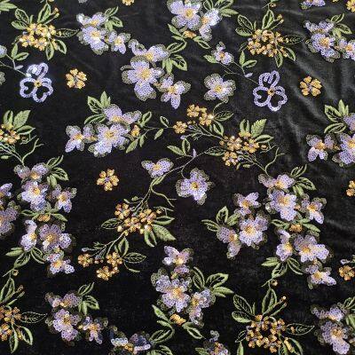 XF6069 китайский стиль вельветовый ткань с вышивкой зелёных растений и бисером