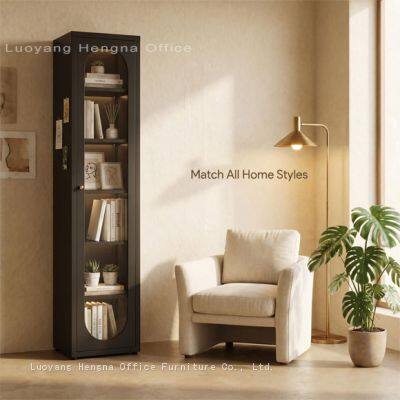 French Arch Steel Bookcase Wholesale, Cold Rolled Steel Frame, Tempered Glass Door, 15.75 x 13.8 Inches, Interior Design Project Supplier