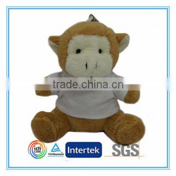 Soft mini plush monkey with T-shirt keychain