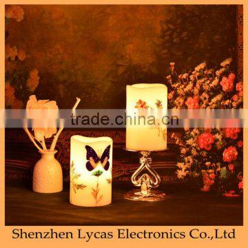 Rechargeable butterfly and flowersreal wax flameless LED candle