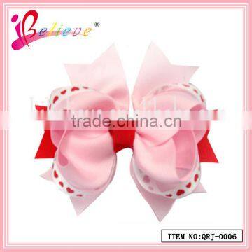 Valentine's day loving gift hair accessories wholesale ribbon bow fancy hair clips (QRJ-0006)