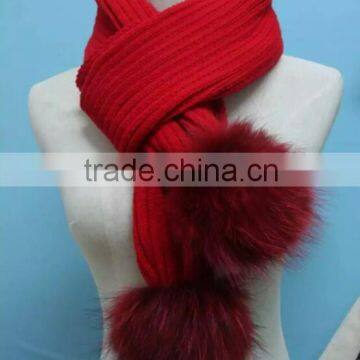 2016 Winter Newest Fashion 100% Real Raccon Fur Pompom Wool Knitted Women Crochet Scarf