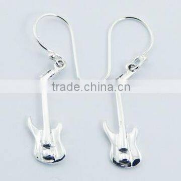 Sterling Silver Dangle Music Earrings With Guitars