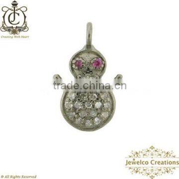 Diamond Snow Man Charm, Pave Diamond Pendant, 925 Sterling Silver Pendant, Diamond Silver Snow Man Pendant,Pave Diamond Jewelry