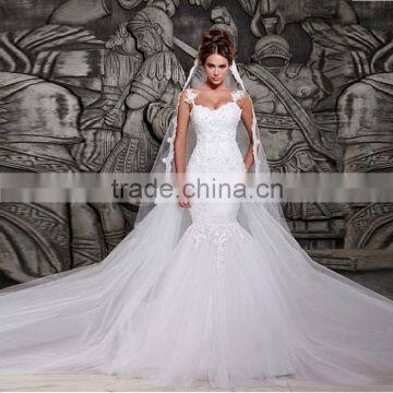 Sexy Mermaid See through back Straps sweetheart long Lace wedding gown wedding dresses with Appliques