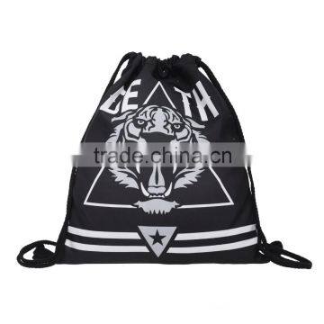 High Quality 3D Printed Death Tiger Triangle Sublimation Branded Advertising Drawstring Bag