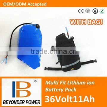 CE UL approved, high quality electric bicycle scooter lithium battery, li-ion 36V10Ah/11Ah made by samsung cells