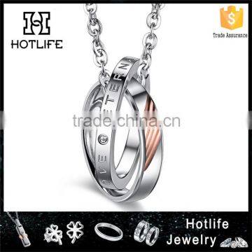 lady style zircon setting word engrave steel pendant