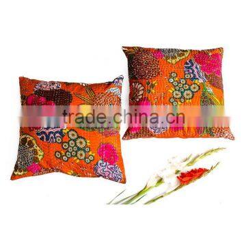 Indian Fruit Print Kantha Cushion Cover Tropical Kantha Cushion Pillow Covers Set Of 2 Pcs