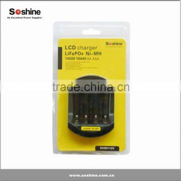 Soshine LiFePO4 14500/10440 NiMH AA/AAA LCD Quick Battery Charger(USB 5V+DC 12V) NI-MH aa Aaa Battery Charger
