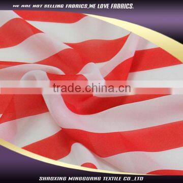 2015 latest 100 polyester thin fashion fancy red and white striped fabric