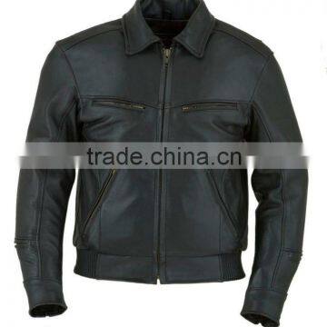 Mens Bomber Style Vented Leather Motorcycle Jacket