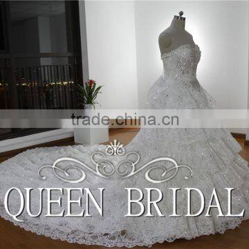Real Works China Custom Made Luxury Crystals Cathedral/Royal Train Wedding Dresses photo-3