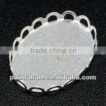 Brass Cabochon Pendant Bezel Settings, Oval, Silver, 14x19mm(KK-H244-1)