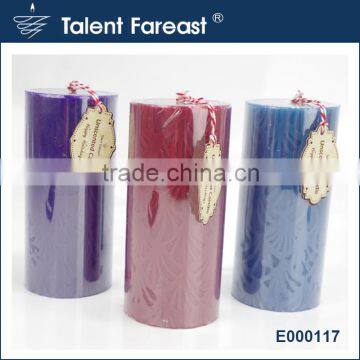 Leaves embossed pillar candle with falt top home decarative no incense pillar candle