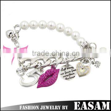 Fashion Alloy Chain Pearl Bracelet Lip Heart Lock Pearl Bracelet Metal Chain Pearl Bracelet