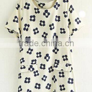 Summer garment leaf printings ramie short sleeve shirts for woman apparel