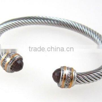 DESIGNER INSPIRED STAINLESS STEEL CABLE BANGLE WITH CRYSTAL STONES