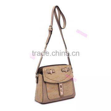 Vintage Personalized Contrast Color With Metal Ornament Front Design Leather Shoulder Messenger Bag photo-2