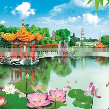 Beautiful Chainese scenery with pavilion and bridge