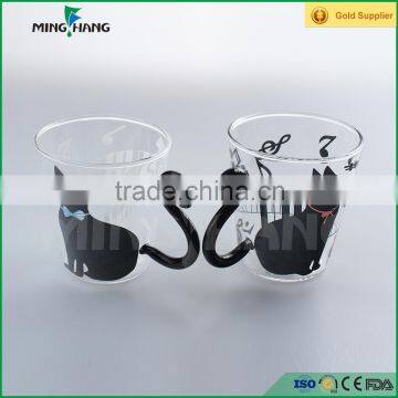 Borosilicate Glass Bottle Cat Print Clear Glass Mug Drinking Bottle With Handle Supplier's Choice