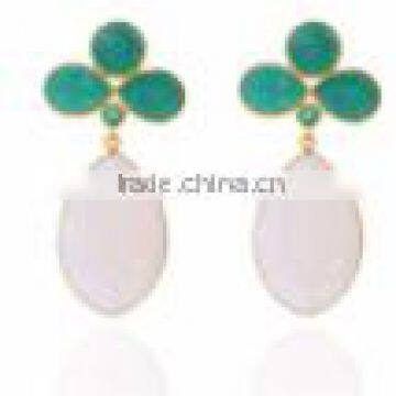 White Chalcedony and Green Chalcedony Gemstone Earrings