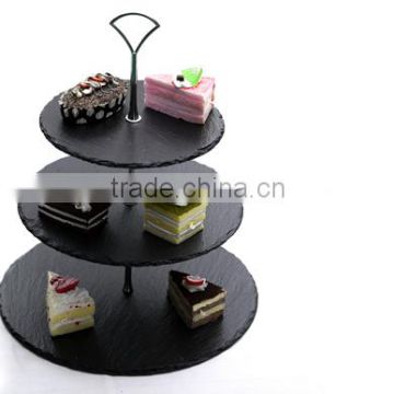 Party/wedding Stylish Slate 3 Tier Cakes and Sweets Stand round natural stone slate cake stand