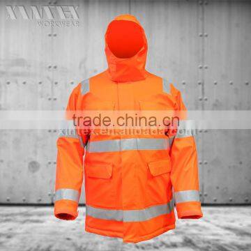 EN471/ ISO14116 High visibility rainwear padded parka