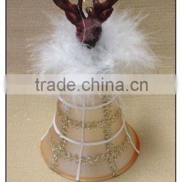 Decorative Orange Hanging Glass Bell with Reindeer and plume