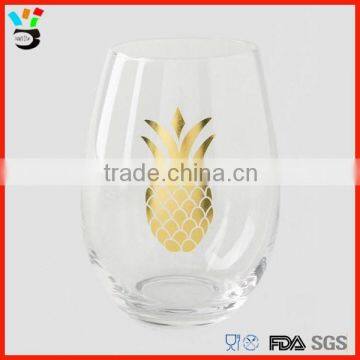 Best Selling Pineapple Shaped Stemless Gold Pattern Wine Glass