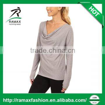 Ramax Custom Women Plain Cowl Neck Long Sleeve Yoga Fitness Tops photo-3