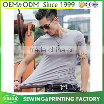 New design men's short sleeve o-neck 180g 95% polyester 5% lycra balnk elastic t shirts