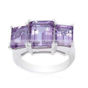 designer amethyst ring, three stone silver ring, amethyst cross ring,