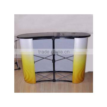 Promotional curved or straight easy assembled folding aluminum 2*2 pop up style advertising desk