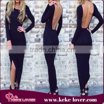 SL0031New arrival hot sale sexy dress club wear long sleeve sexy birthday dress black backless long dress women bodycon dress