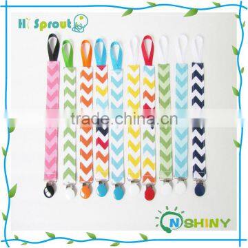 Sweety Chevron Stripe Ribbon Pacifier Clip Holder With Elastic