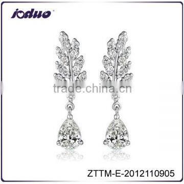 Simple Women Zircon Leaf Drop Charm Pendant Earrings Wholesale ZTTM-E-2012110905